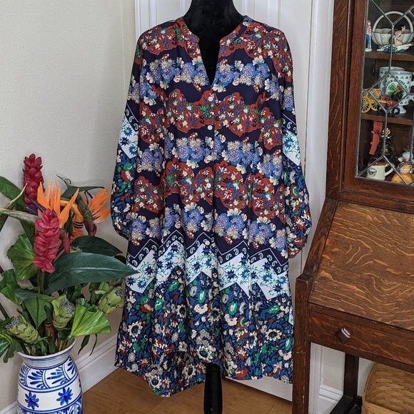 💘 RAGA Guru Tunic Dress Boho Floral Print Tab Sleeve - Picture 2 of 4
